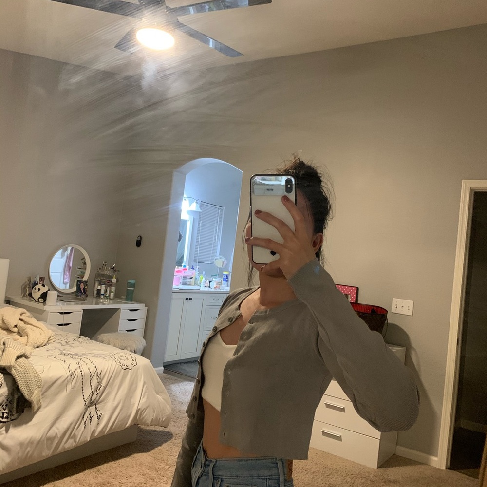 NWT Grey Cropped Long Sleeves Cardigan - Picture 7 of 7